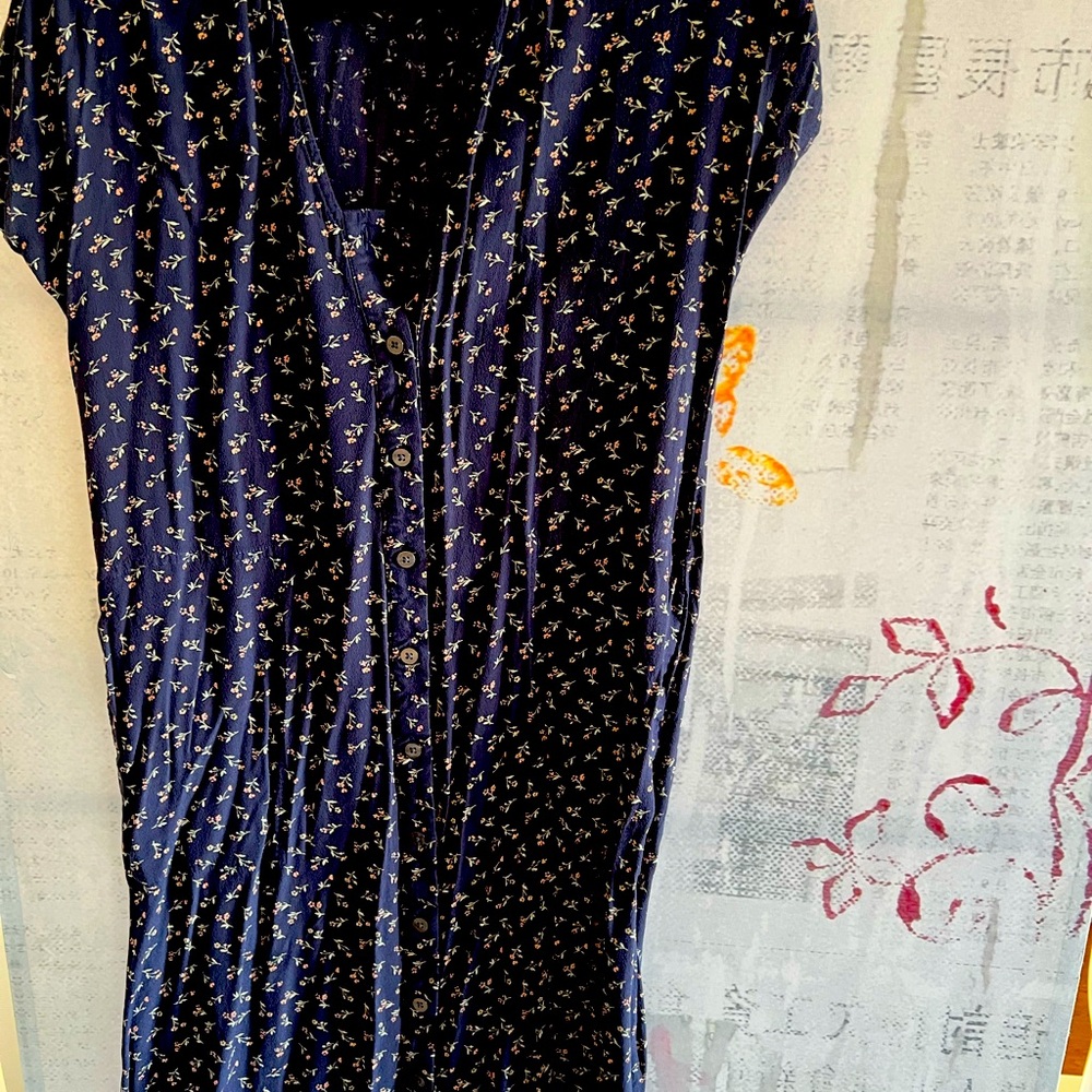 Madewell Navy Floral Button-Down Midi Dress - Size M